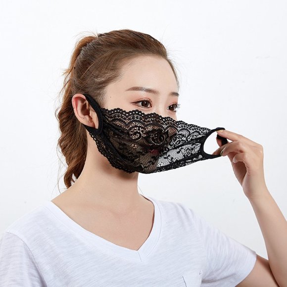 Black Lace Face Mask - Picture 3 of 13